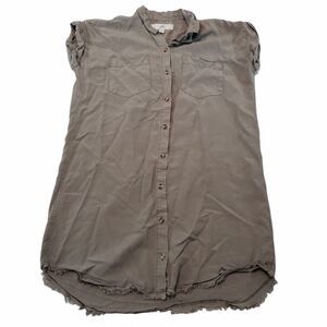 Tread And Supply Top Size Small Lyocell Frayed Hem Rolled Up Sleeves Button Up